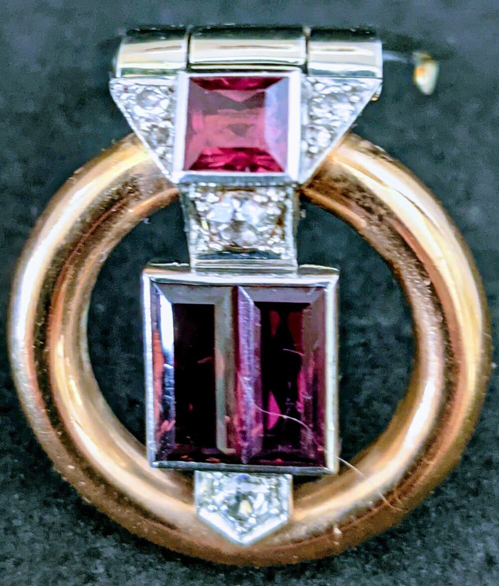 Authentic Vintage Cartier 18k Gold Tourmaline Diamond Brooch Clip